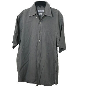 𝅺Brooks Brothers Men Shirt Button Up Short Sleeve Black White 15.5 34/35 Cotton